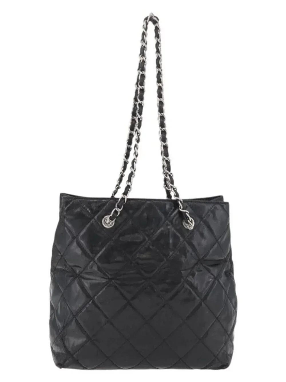 CHANEL Matelasse Chain Tote Bag Leather Black CC Auth bs16447